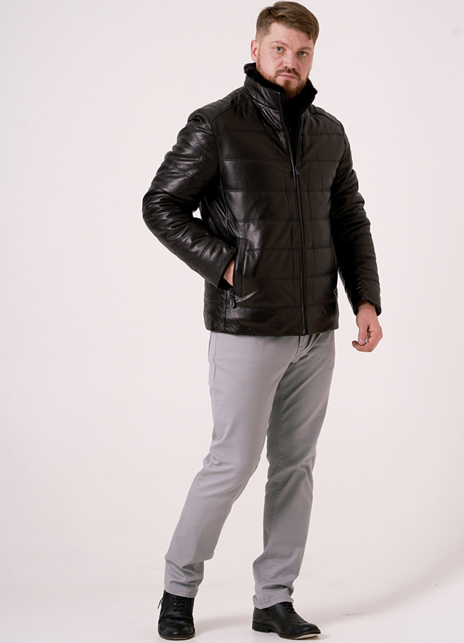 Мужской пуховик из натуральной кожи  модель № 26229 в кредит