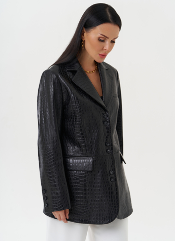 Жакет из натуральной кожи черного цвета