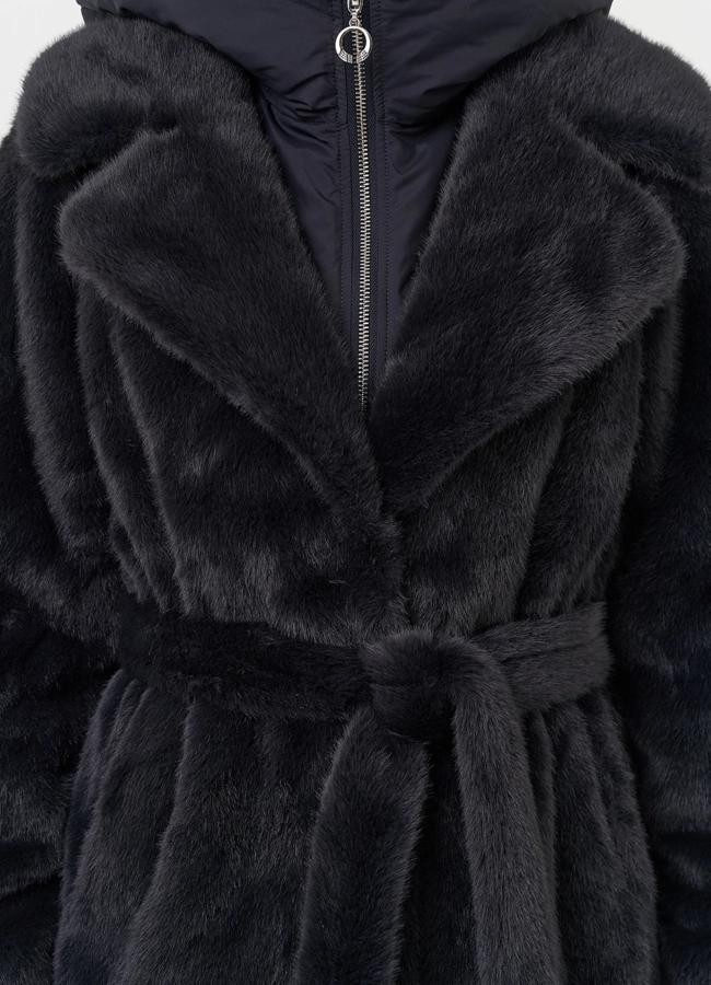 Длинная женская шуба из эко меха в цвете графит модель № 31236 в кредит