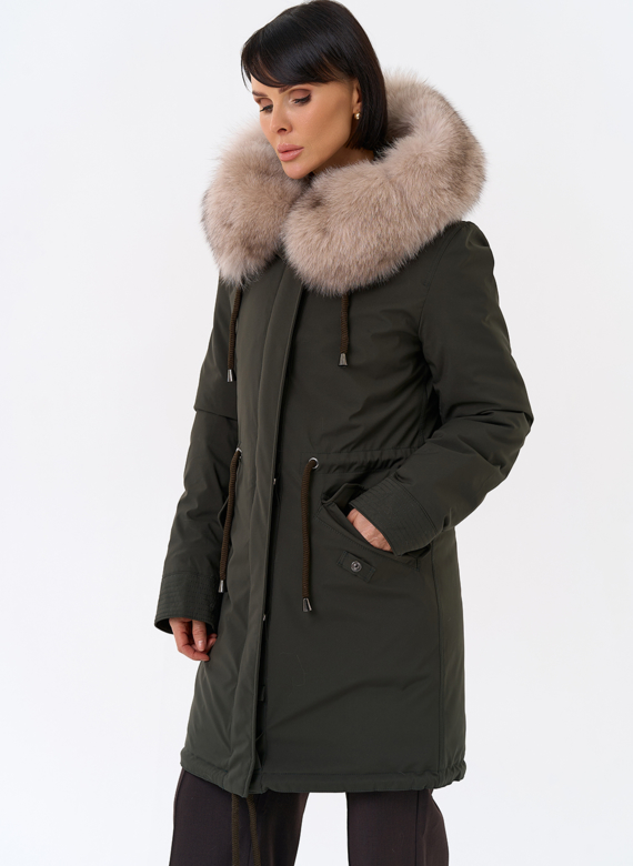 Женская парка с капюшоном из меха песца