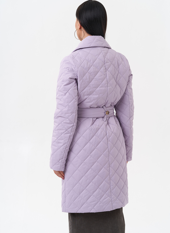 Женское стеганое полупальто с поясом