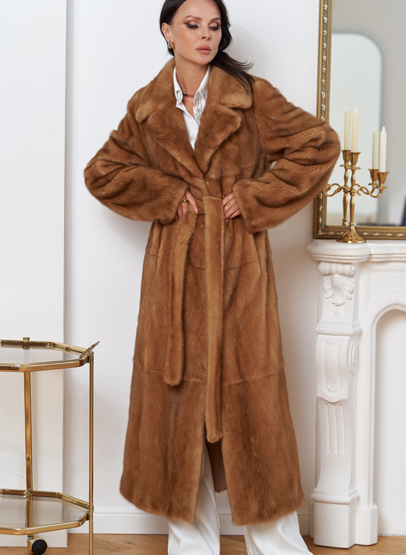 Женская длинная шуба из меха норки