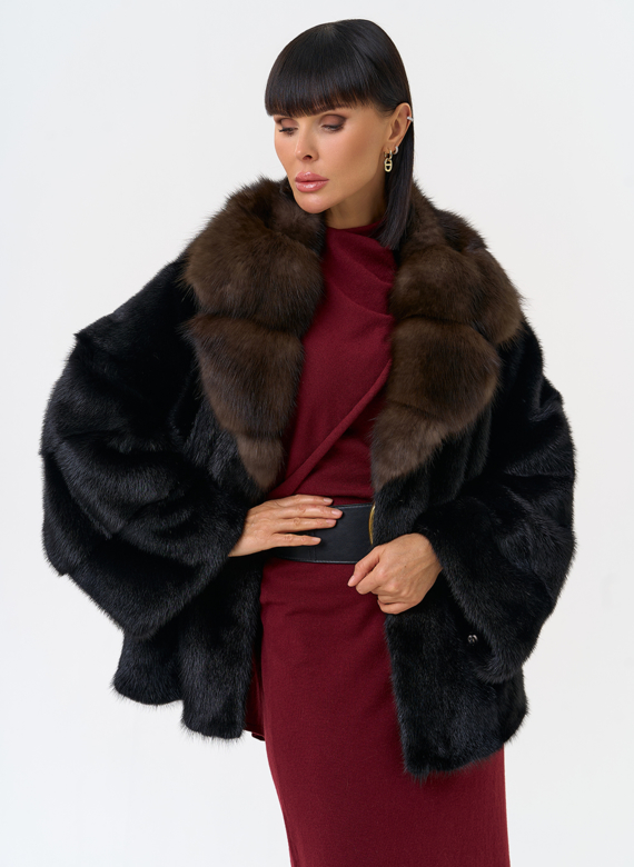 Шуба из меха норки с воротником из меха куницы