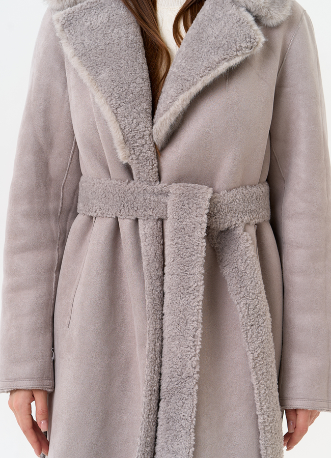 Женская двухсторонняя дубленка из эко замши модель № 31512 универмаг малина