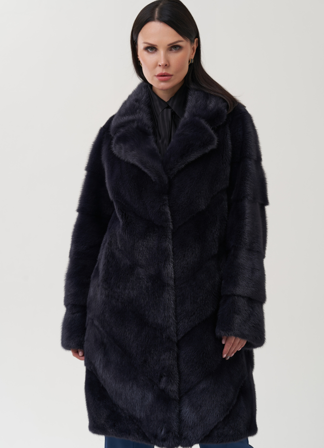 Шуба в цвете графит с английским воротником модель № 24745 универмаг малина