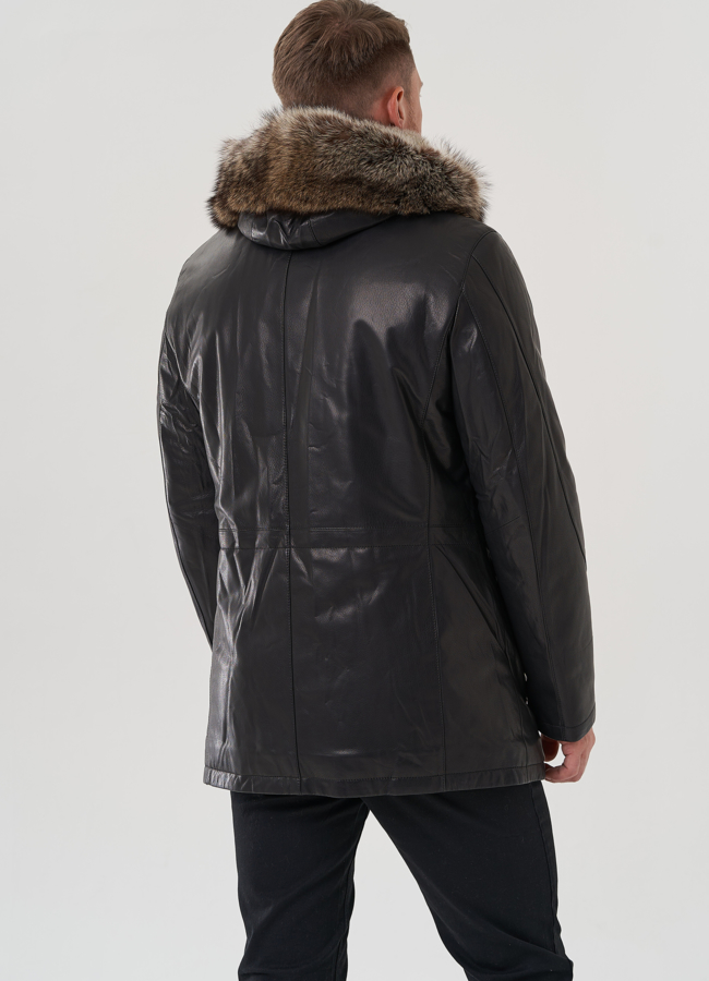 Мужская куртка с капюшоном на мехе из волка модель № 82264 универмаг малина