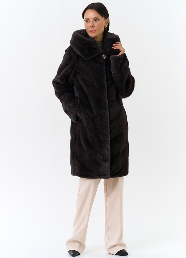 Норковая шуба с капюшоном модель № 25605 в кредит