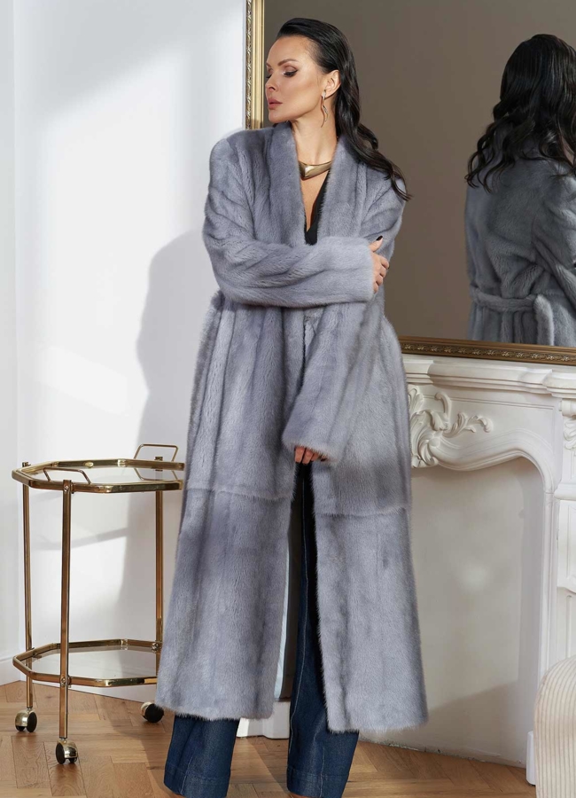 фото Длинная шуба из меха норки модель № 28305