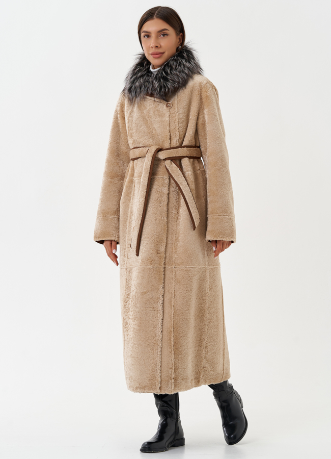 Двухсторонняя дубленка из эко кожи с мехом енота модель № 28562 в рассрочку