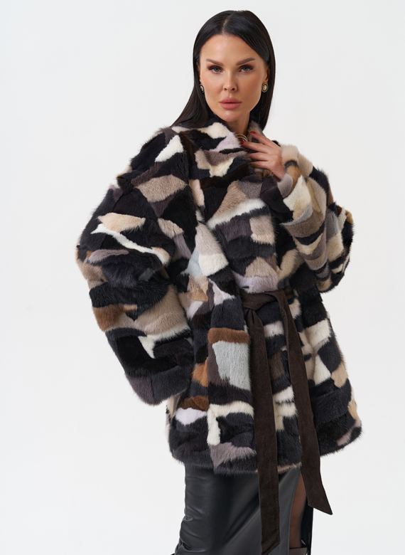 Шуба из меха норки с поясом