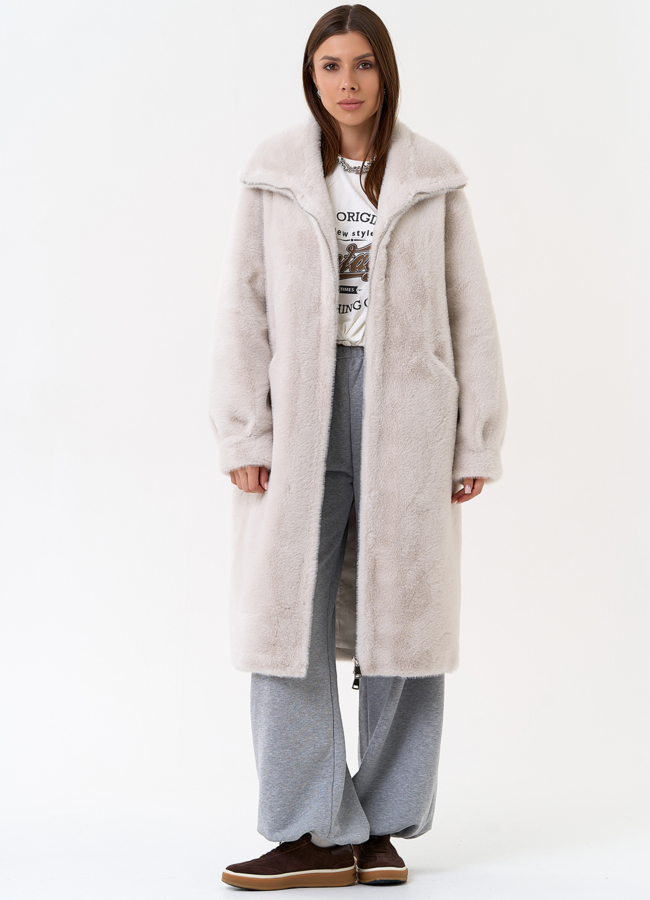 Женская шуба из эко меха с воротником стойкой модель № 31271 универмаг малина