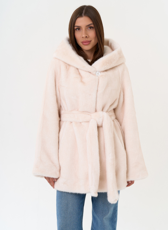 Женская шуба из эко меха с капюшоном