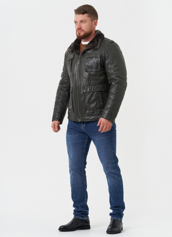 Мужская утепленная кожаная куртка 