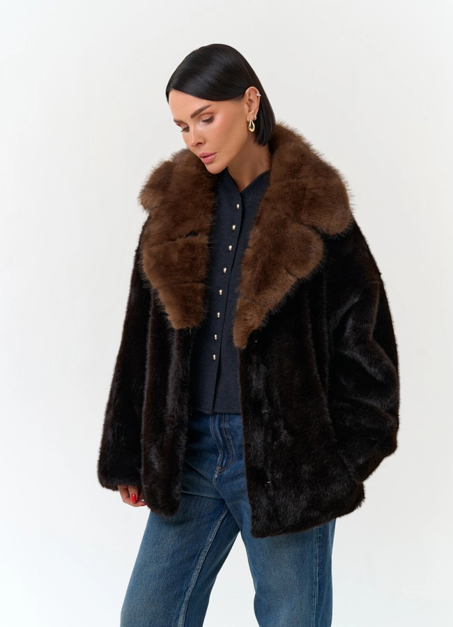 Женская куртка из эко меха с английским воротником модель № 34112 универмаг малина