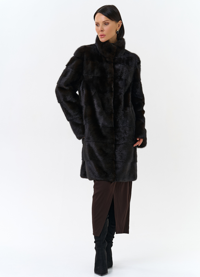 Поперечная шуба из норки модель № 25892 универмаг малина