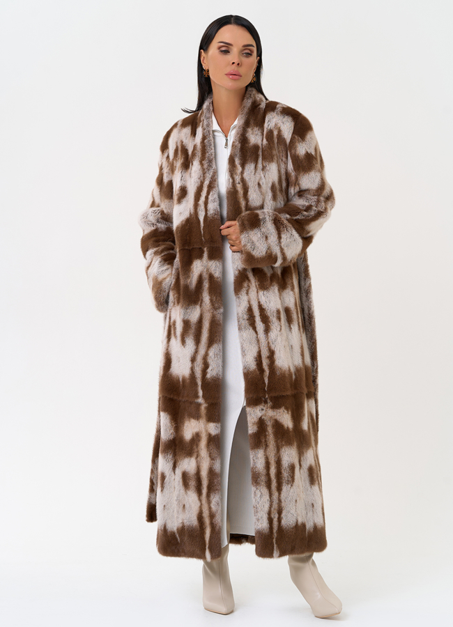 Шуба из норки с анималистичным принтом модель № 31173 универмаг малина