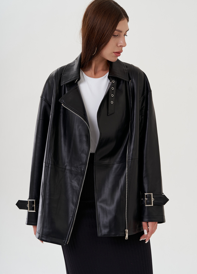 Куртка женская из эко кожи с поясом модель № 81224 в рассрочку