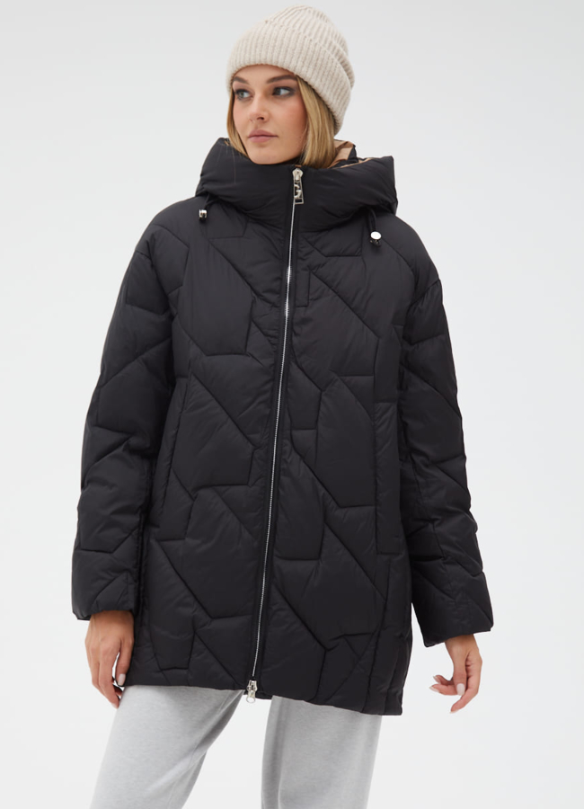 Женский удлиненный пуховик  капюшоном модель № 31151 универмаг малина