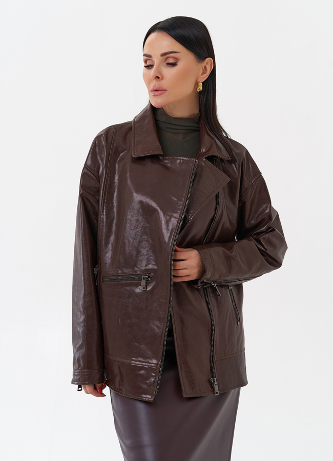 Куртка кожаная женская коричневая модель № 4441 универмаг малина