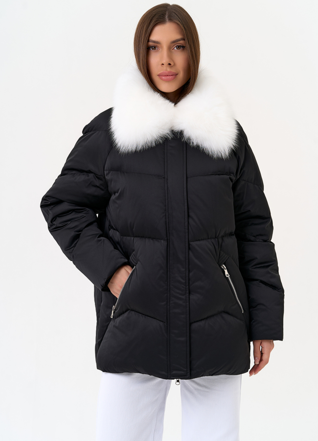 Женский пуховик с отделкой из меха песца модель № 31447 универмаг малина