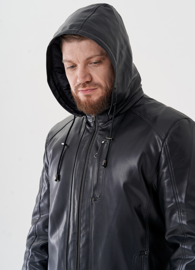 Мужская куртка из эко кожи с капюшоном  модель № 24463 универмаг малина