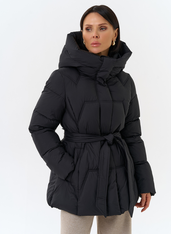 Женский пуховик с поясом