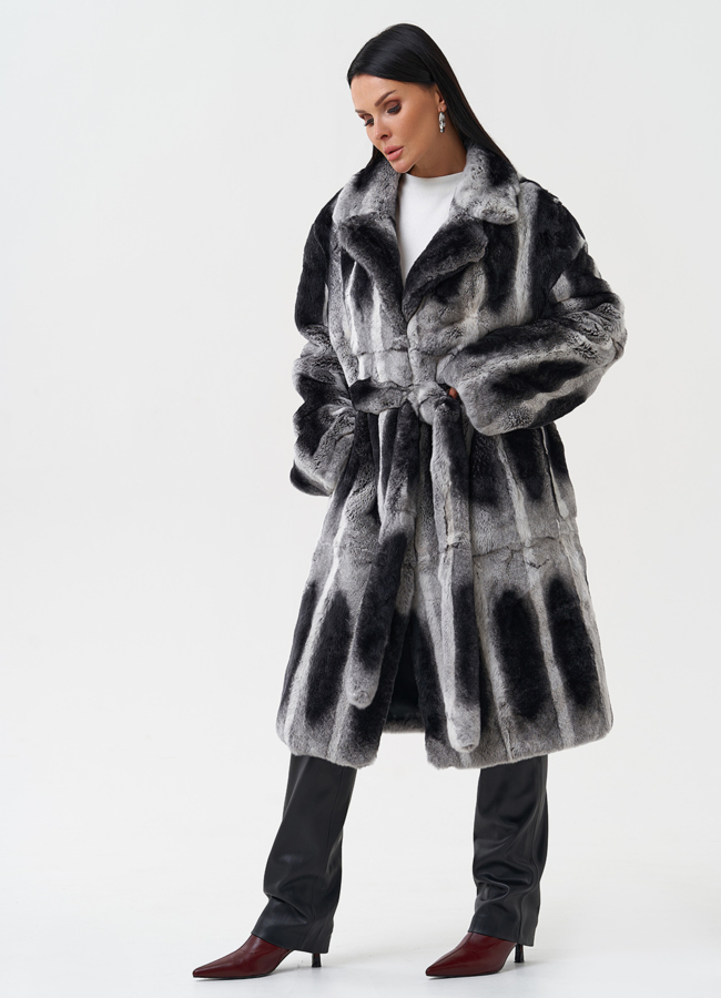 Шуба из меха кролика с английским воротником модель № 28135 универмаг малина