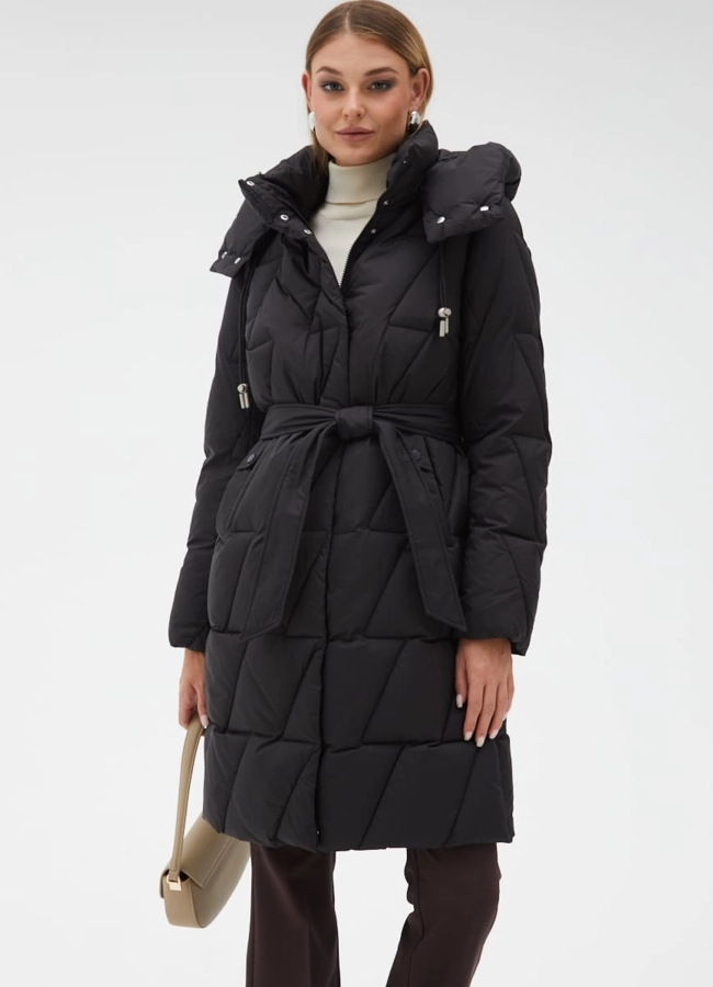 Женский пуховик с поясом модель № 31132 меха малина