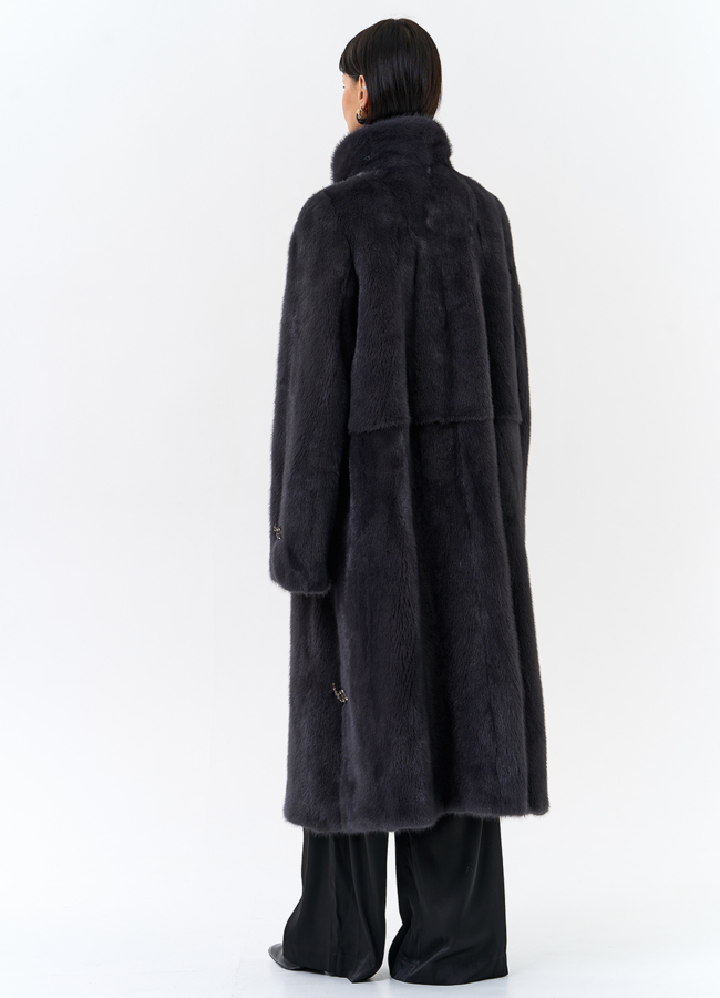 Норковая шуба с воротником стойка  модель № 25600 в кредит